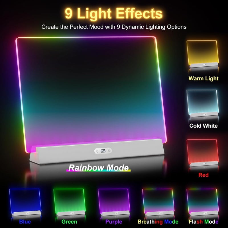 Bailkind LED Note Board with Colors, Rechargeable 17-Inch Doodle Glow 9-Mode Light Up Desk Sign Letter Message Memo Drawing Dry Erase Board for Classroom/Home Decor/Office/Gifts, 5 Markers - Image 2
